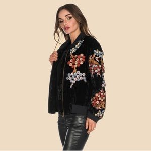 Tolani Akio Raven Velvet Bomber Jacket M